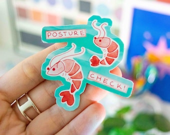 Silly Posture Check Shrimp Sticker – Waterproof & Durable Glossy Vinyl Sticker