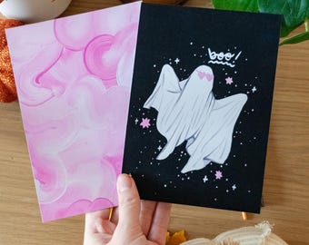 アートプリント：ハートサングラスゴースト＆ピンクの渦巻き模様の絵画（2枚セット）ピンクのハロウィンデコレーション、ゴーストアート作品