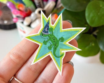 ウィザードリザードスターハンドメイドステッカー - 防水・耐久性のある光沢のあるビニールステッカー