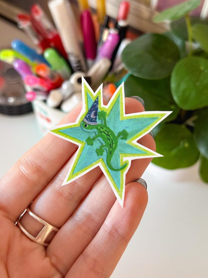 Wizard Lizard Star Handmade Sticker – Waterproof & Durable Glossy Vinyl ...