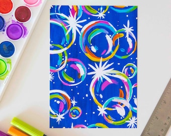 Rainbow Bubbles Painting – Colorful Handmade Art Print