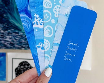 コースタルブルース ブックマークセット – ビーチ風ブックマーク、手作りブックマーク、カラフルなブックアクセサリー、読書家へのギフト