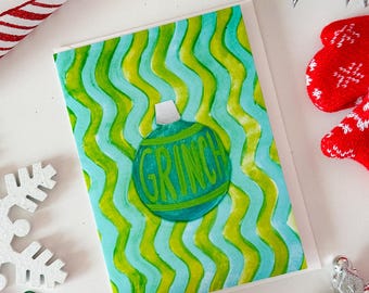 グリーンオーナメントクリスマスカード（1枚または6枚セット） – ホリデーグリーティングカード