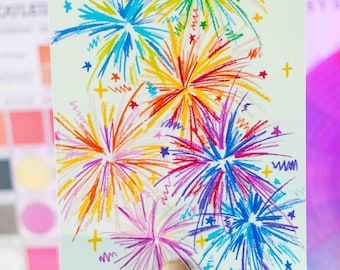 Joyful Fireworks Display – Colorful Handmade Art Print
