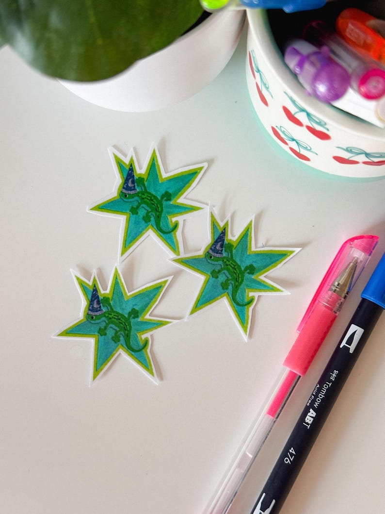 Wizard Lizard Star Handmade Sticker – Waterproof & Durable Glossy Vinyl ...