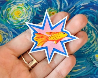 リトルグッピースター ハンドメイドステッカー - 防水・耐久性に優れた光沢のあるビニールステッカー