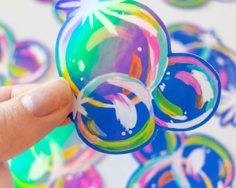 Rainbow Bubbles Sticker – Holographic Waterproof & Durable Glossy Vinyl Sticker