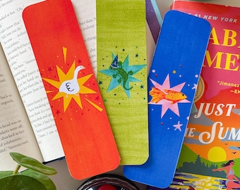 おもしろ動物スターブックマークセット - リトルグッピー、ウィザードリザード、おどけたガチョウ、カラフルなブックアクセサリー、読者へのギフト
