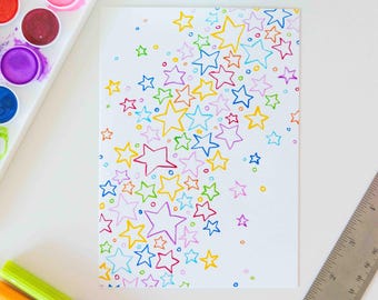 Rainbow Star Doodle Art Print – Colorful Home Decor