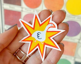 手作りステッカー「Silly Goose Star」 - 防水・耐久性に優れた光沢のあるビニールステッカー
