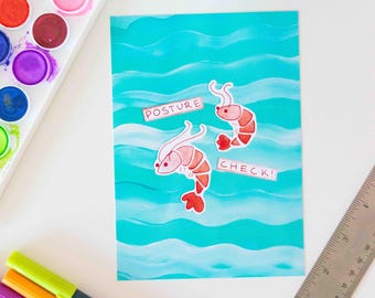 Silly Posture Check Shrimp Painting – Whimsical Art Print