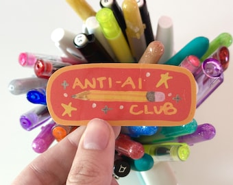 Naklejka Anti-AI Club – wodoodporna i trwała, błyszcząca naklejka winylowa