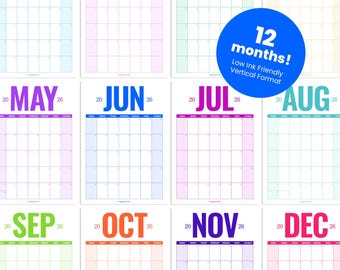 2026年 印刷可能なカレンダー：モダンな月間壁掛けプランナー（A3、A4、レターサイズ）デジタルダウンロード