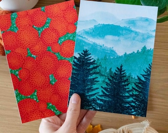 アートプリント：秋の菊と水彩画の山々（2枚セット）カラフルな秋のアート作品、秋のホームデコレーション