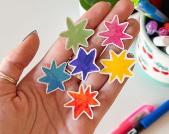 レインボースターミニハンドメイドステッカーパック（6枚入り） - 防水・耐久性に優れた光沢ビニールステッカー