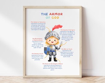 Armor of God Kids Wall Art Printable, Christian Nursery Decor, Bible Verse Illustration for Children, Faith Wall Art, Instant Download