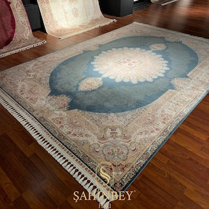 5X8ft Blue Silk Rug, Rug For Living Room, Authentic Silk Rug,Luxury Silk Rug,Turkish Silk Rug, High Quality Rug, Palace Rug, Home Decor Rug