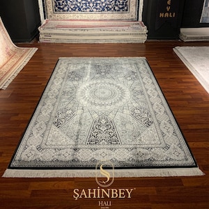7x10 ft Blue Grey Silk Rug, Oversize Rug, High Quality Rug, Carpet For Living Room, Palace Silk Rug, Naturel Silk Rug, Luxury Silk Rug