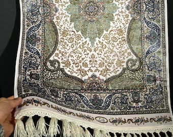 2X3ft Mini Silk Rug Authentic Rug, Green Persian Design Silk Rug, High Quality Silk Rug,Special Mini RugTop Quality,Housewarming Gift Rug