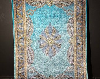 Blue Persian Design Silk Rug, 5X8ft Luxury Silk Rug Authentic Rug, High Quality Silk Rug,Persian Rug,Top Quality,Carpet For Living Room