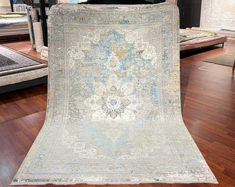 5x8ft Gray Beige Rug, High Quality Rug, Luxury Bamboo Silk Rug, Living Room Rug, Turkish Classic Rug, 5X8ft High Quality Rug,Home Decor Rug