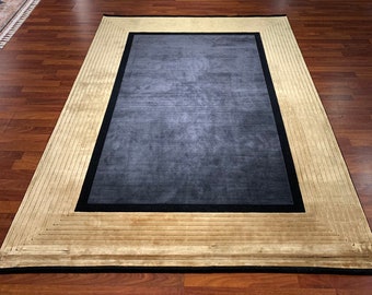 Black Gold Acrylic Bamboo Rug, For living Room Rug, 5x8ft Area Rug, Top Quality Rug, Premium Carpet, 5x8 Turkish Rugs, Modern Rug