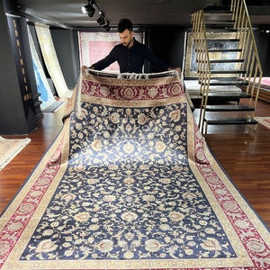 8x11 ft Silk Rug, Luxurious Living Room Rug, Top Quality Silk Rug,Flowers Patterned Rug,8x11 Silk Rug,8x11 Red Blue Rug,Rug For Living Room