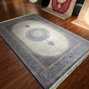 Turkish Luxury Silk Rug, 7X10 ft Beige Silk Rug, Authentic Pattern Rug, Silk Rug, Qum Silk Rug, Oriental Area Rug, High Quality Silk Rug