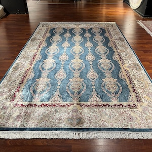 7X10 Qum Gold Silk Carpet, Silk Rug, Luxury Silk Rug,Large Persian Rug, 7x10 Area Silk Rug, Living Room Silk Rug, High Quality Silk Rug