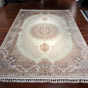 8x11 ft Gold Beige Silk Rug, Home Decor Oversize Rug ,High Quality Silk Rug,Rug For Living Room Rug,Luxurious Silk Rug, Top Quality Silk Rug
