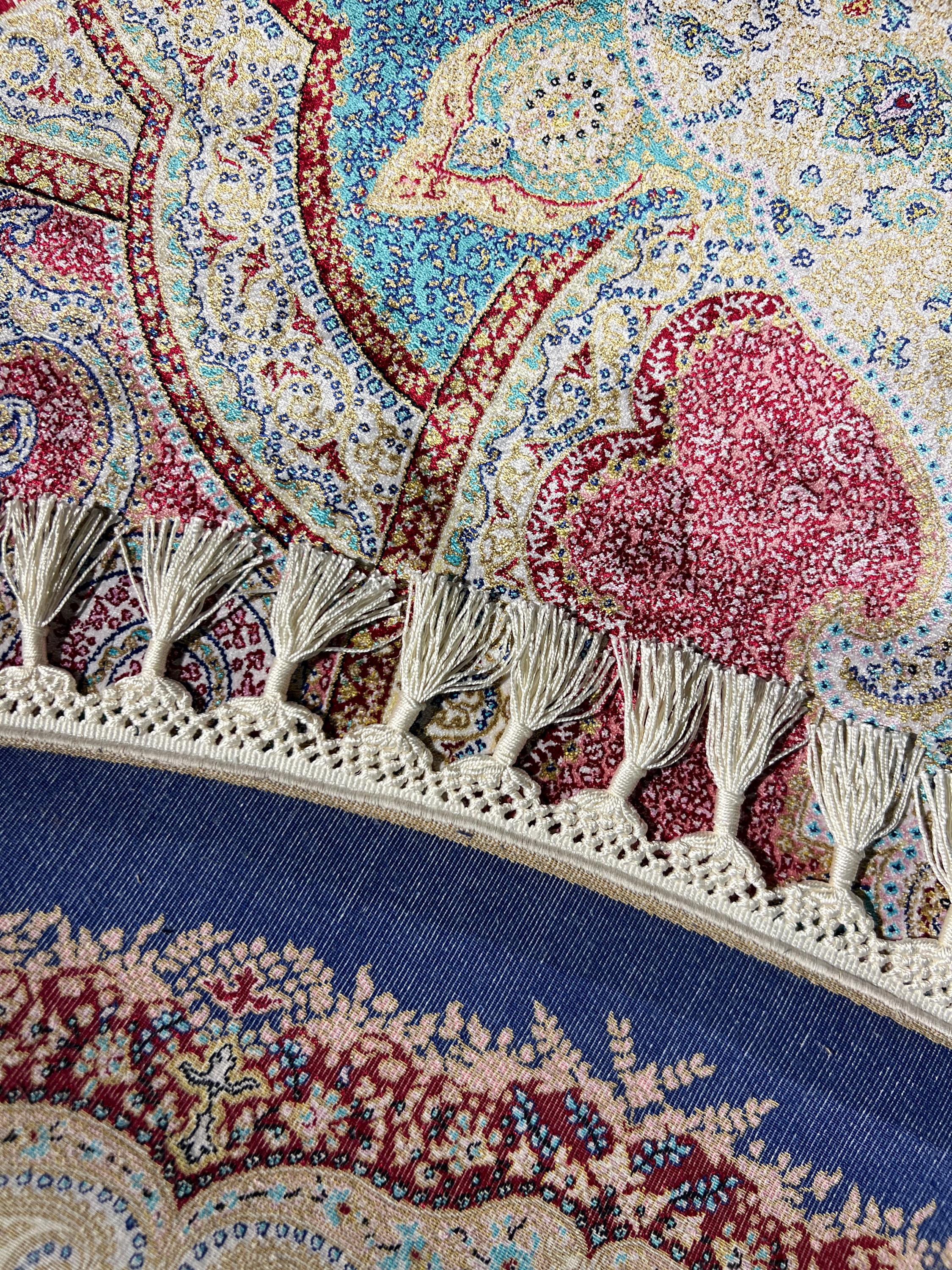 ピンク ブルー シルク サークル ラグ、サークル ラグ 5x5、ラウンド