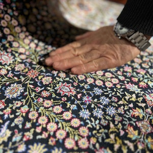 Black Floral Silk Rug, Living Room Silk Rug, 5x8ft Silk Rug, Turkish Silk Rug, Luxury Silk Rug, Palace Silk Rug, High Quality Silk Rug