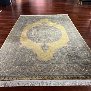 5x8 ft Gold Silk Rug, Rug For Living Room, Medallion Silk Rug, Special Design Silk Rug, Luxury Silk Rug, Home Decor