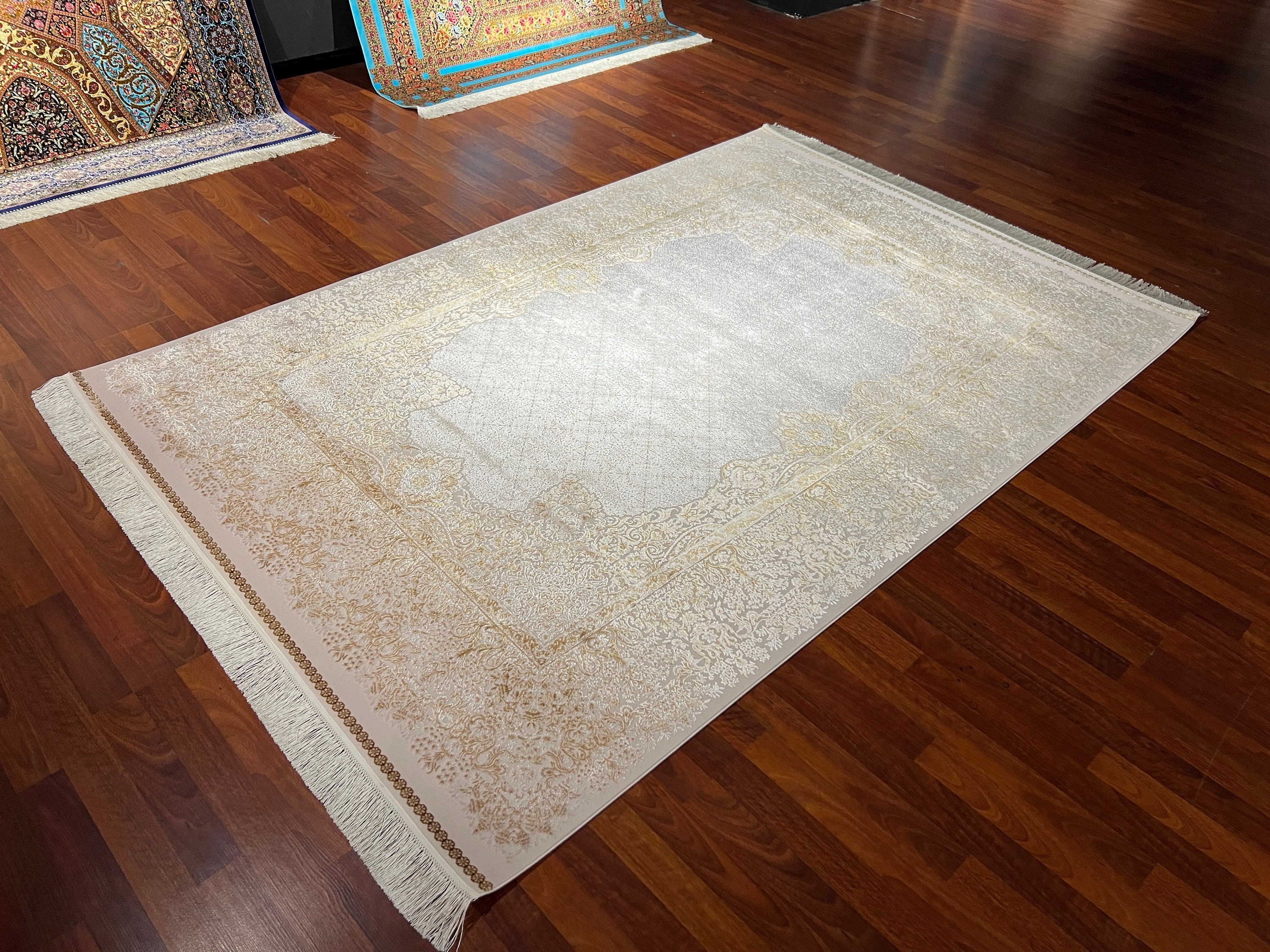 5x8 ft Gold Beige Silk Rug, Rug For Living Room, Persian Silk Rug, Flower Pattern Silk Rug , Luxury Silk Rug, High Quality Silk Rug,Silk Rug
