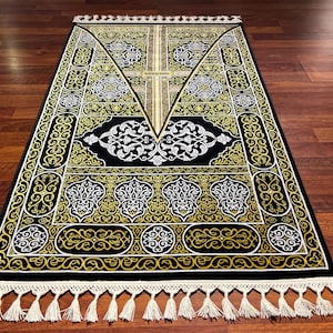 Kaaba Door Design Sejjadeh, Islamic Silk Prayer Mat, Luxury Muslim Prayer Rug, Islamic Prayer Mat, Janamaz Mat, High Quality Silk Janamaz