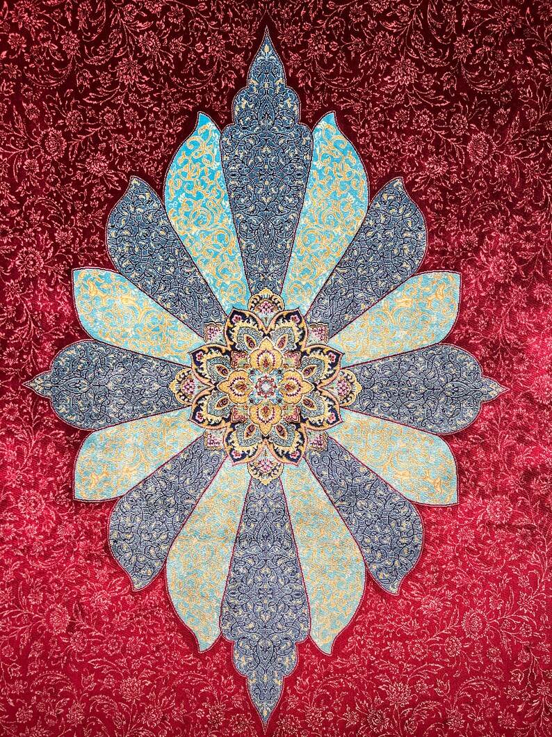 5X8 Luxury Red Blue Silk Rug, 5x8ft Luxury Silk Rug Authentic Rug, High