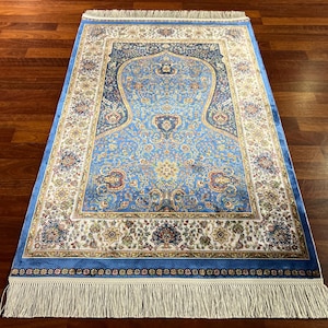 Blue Silk bamboo Prayer Mat, Luxury Muslim Prayer Rug, Islamic Prayer Mat, Gift Mat, Janamaz Mat, Special Gift