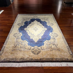 5X8ft Blue Authentic Pattern Silk Rug, Persian Silk Rug, Silk Rug,Naturel Silk Rug,High Quality Silk Rug, Home Decor Rug,For Living Room Rug
