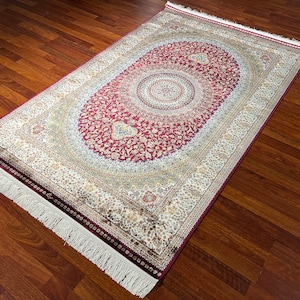 4X6 ft Persian Silk Rug, High Quality Silk Rug,Gift Silk Rug,4x6 Persina Silk Rug ,Bamboo Silk Rug,Super Fine Silk Rug,Rug For Living Room