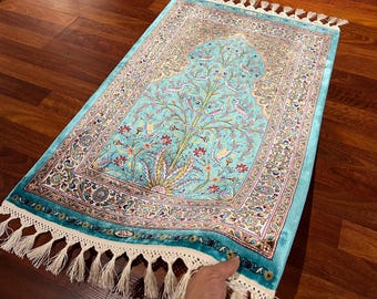 Blue Persian Design Silk Rug, 1.64X.2.23ft Silk Rug Authentic Rug, High Quality Silk Rug,Special Mini RugTop Quality,Housewarming Gift Rug