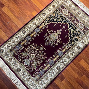 Red Beige Silk Prayer Mat, Luxury Muslim Prayer Rug, Islamic Prayer Mat, Gift Mat, 2.6X4.1 ft Janamaz Mat , Muslim Gift Rug, Silk Sejjadeh