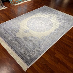 5x8 ft Navel Blue Silk Rug, Rug For Living Room, Qum Silk Rug, Special Design Silk Rug, Luxury Silk Rug, Home Decor