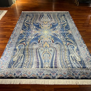 5X8 ft Blue Persian Silk Rug, Rug For Living Room, Luxury Silk Rug, Authentic Pattern High Quality Silk Rug, Home Decor Silk Rug