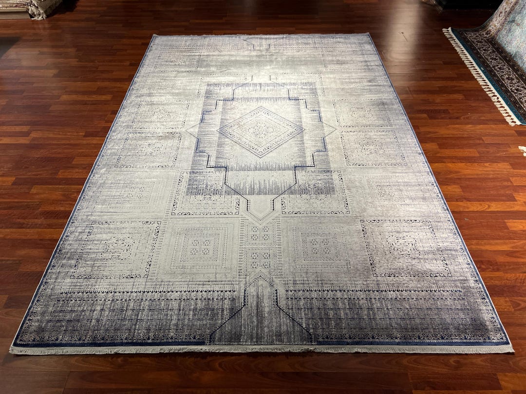 7x10 Gray Rectangle Pattern Rug, 7x10ft Bamboo Rug, 7x10 Modern Rug ...