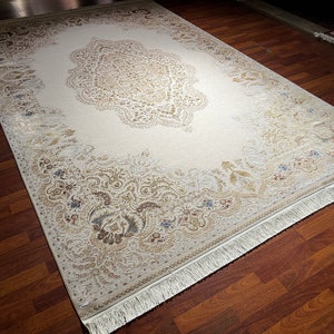 7x10 ft Gold Silk Rug, Rug For Living Room, Silk Rug, Flower Pattern Silk Rug , Luxury Silk Rug, High Quality Silk Rug, Qum Silk Rug