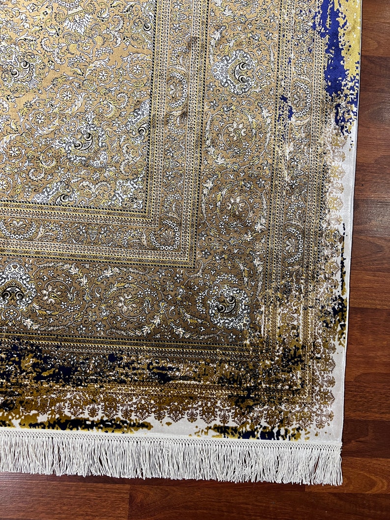 Special Design Gold Silk Rug, 7x10ft Luxury Silk Rug,silk Rug, Authentic Area Rug, High Quality