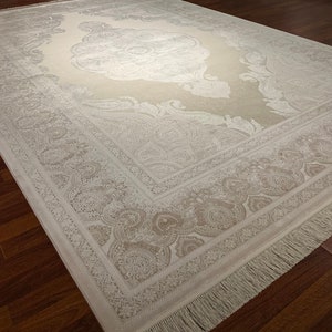 7X10 Beige Bamboo Rug, Luxury Bamboo Rug,Bamboo Rug, Authentic Area Rug, High Quality Bamboo Rug, Qum Bamboo Rug, Top Quality Bamboo Rug