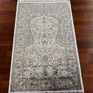 Whıte Green Prayer Mat, Luxury Muslim Prayer Rug, Islamic Prayer Mat, Gift Mat, Janamaz