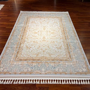 5x8 ft Turkish Beige Gold Silk Rug, Rug For Living Room, Rectangle Design Silk Rug, Modern Silk Rug , Luxury Silk Rug, High Quality Silk Rug