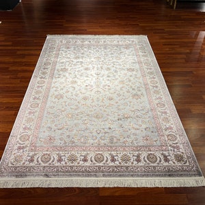 5x8 ft Blue Silk Rug, Rug For Living Room, Qum Silk Rug, Special Design Silk Rug, Luxury Silk Rug, Home Decor